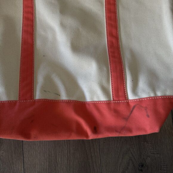 Lands' End Canvas Tote Travel Bag - 4 Inside Pockets Peach Boat, Beach Bag 21x17 - Picture 3 of 6